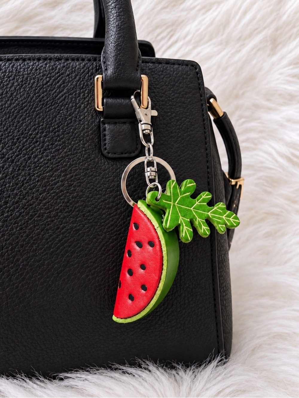 Leather Watermelon Keychain Bag Charm Key Ring Handmade Gift New